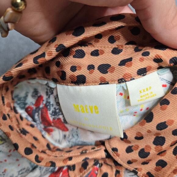 Anthropologie Maeve Bernadette Mixed Print Floral Leaopard Shirt Size XXSP - Picture 4 of 5